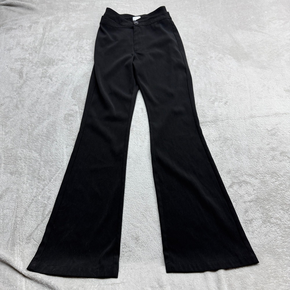 West of Melrose Flare Pants Women's XS Black Crossover V-Waist Cut-Out Trousers